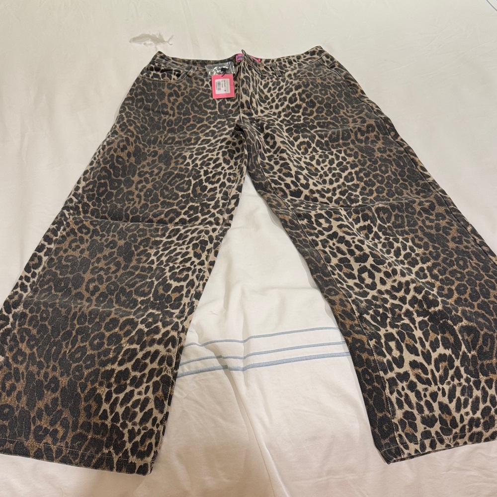 Edikted Leopard Print Denim Pants